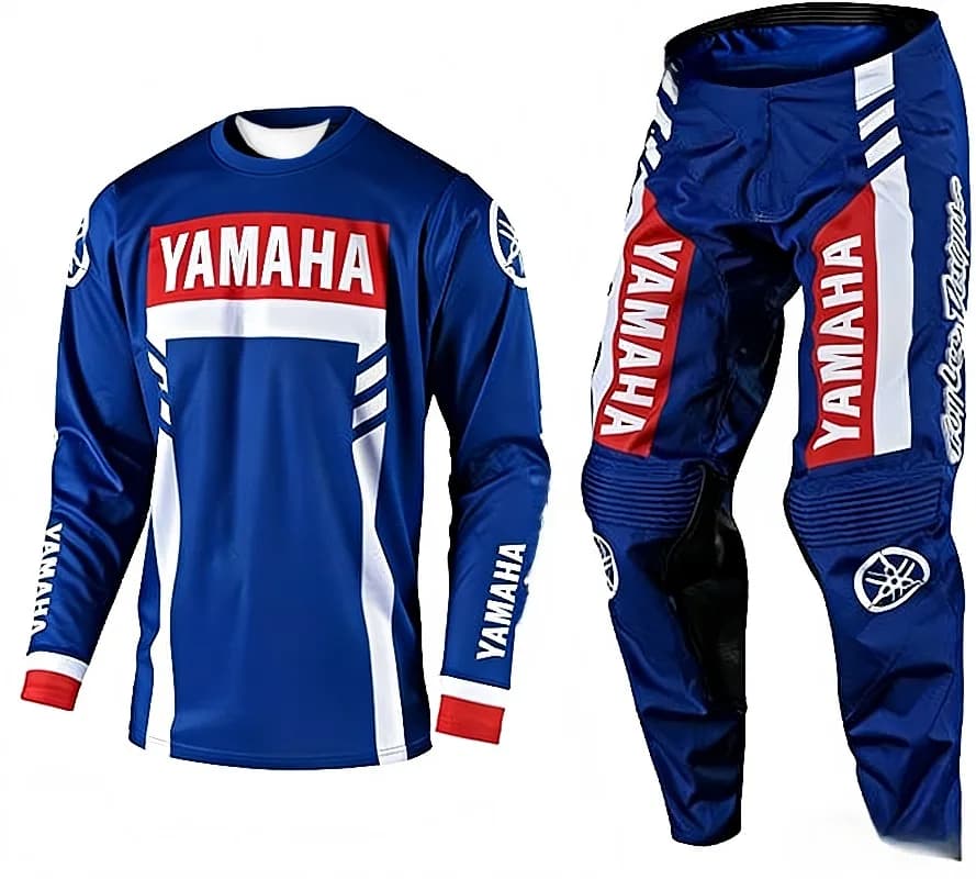 Completo Estivo di Tendenza Yamaha: Set Blu a Maniche Lunghe per Uomo e Donna, Protezione Solare, Abbigliamento Sportivo per Motocross