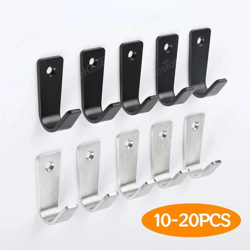 10-20Pcs J-Shaped Single Hole Coat Hook Metal Clothes Rack Bathroom Stainless Steel Rust-proof Hooks Home Supplies Ceiling Wall