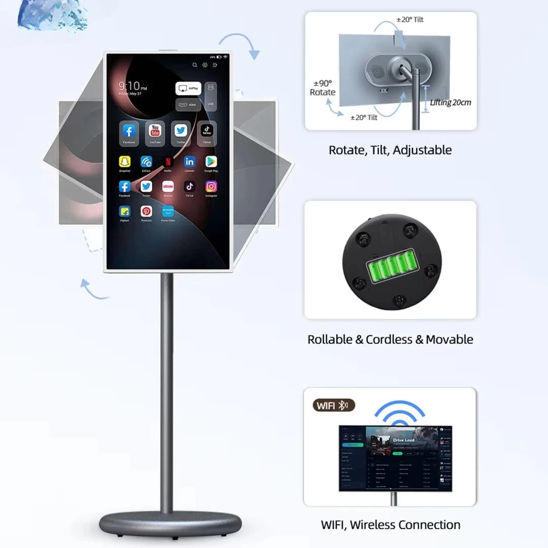 Smart Interactive Touch Screen Monitor 27 Inch Portable Smart Television Android 15 Smart Portable Mini Tv With Stand