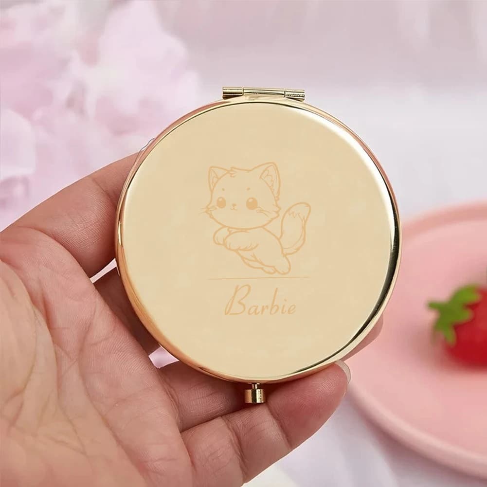 Specchietto Tascabile Creativo a Forma di Gatto con Nome Personalizzato, Specchio Pieghevole Rotondo, Regalo per Ospiti di Matrimonio