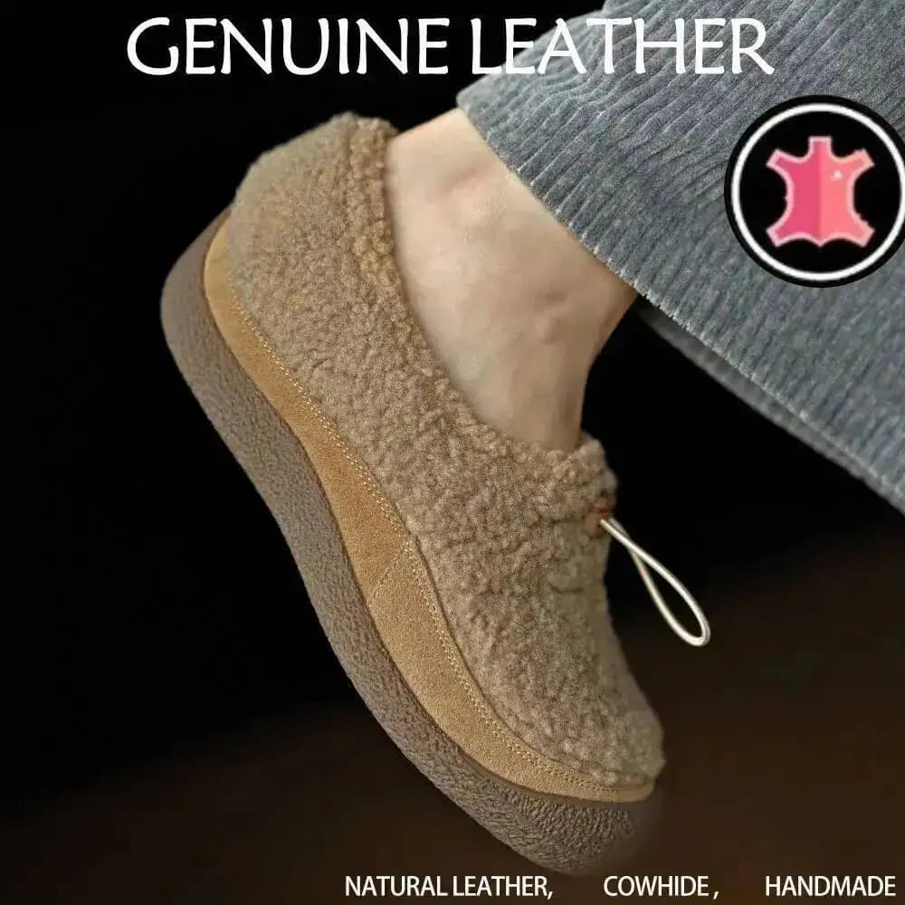 Pantofole da Donna con Suola Spessa in Pelliccia, Scarpe Invernali Calde in Pile, Scarpe in Cotone, Vera Pelle, Casual con Suola in Gomma