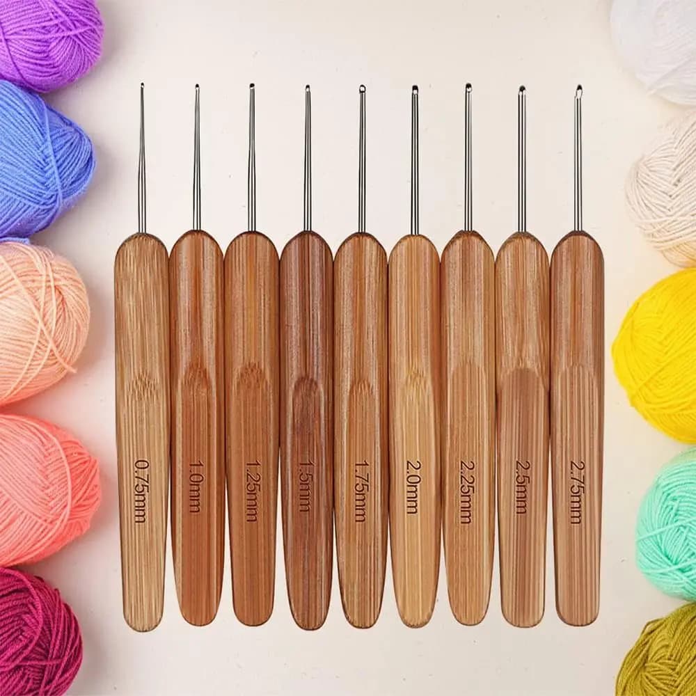 Bamboo Wooden Handle Crochet Hooks Long Small Size Hand Weave Yarn Knitting DIY Sewing Tool Scarf Sweater Blanket Shawl Carpet