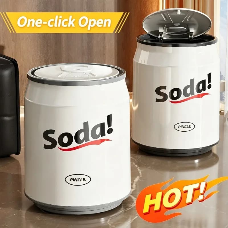 Home Trash Bins Wheeled Soda Can Design Litter Bin Round Press-type Bucket Garbage Baskets Bedroom Living Room Paper Basket
