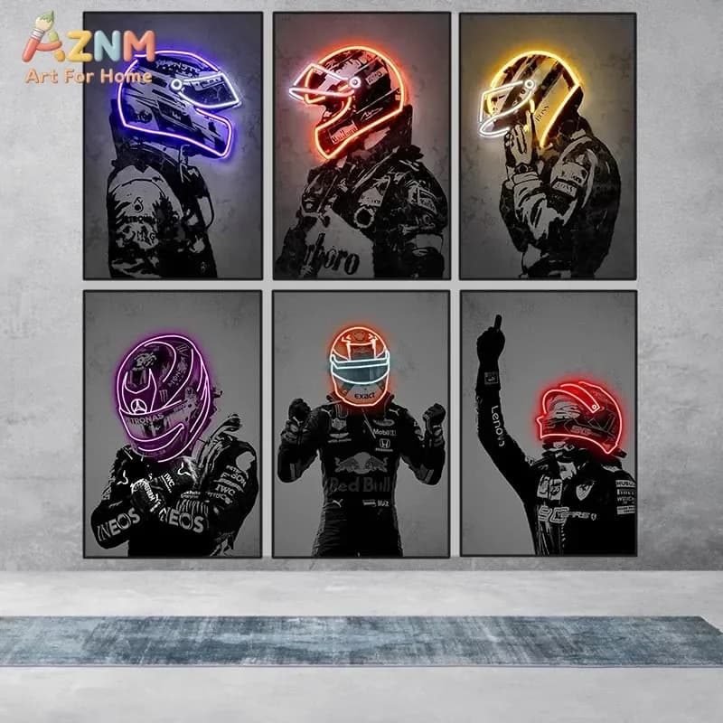 Poster Moderno in Tela HD con Casco da Moto al Neon, Stampa Artistica da Parete per Camera da Letto, Soggiorno, Regalo