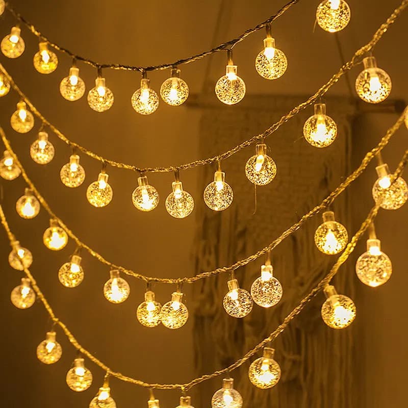 1.5/3M sfera di cristallo Natale String Light Fiocco di neve albero di Natale Lampadina Lucine Ghirlanda Festa Casa Matrimonio Decorazione natalizia
