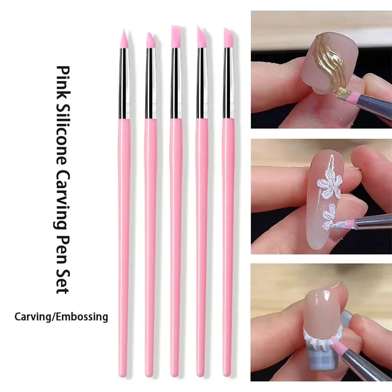 5 pz/set Professionale Pennello Per Unghie In Silicone Gel UV Smalto Punta Immagine 3D FAI DA TE Punteggiatura Smalto Pennelli Penna Strumenti Per Manicure FAI DA TE