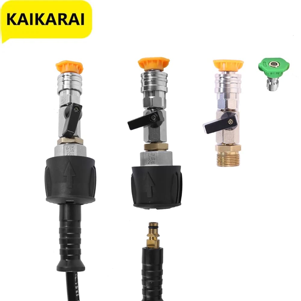 KAIKARAI 1/4 Valvola a Collegamento Rapido Controllo del Flusso D'acqua Per Karcher Parkside Nilfisk Lavor Bosch Stihl Tubo Idropulitrice Adattatore