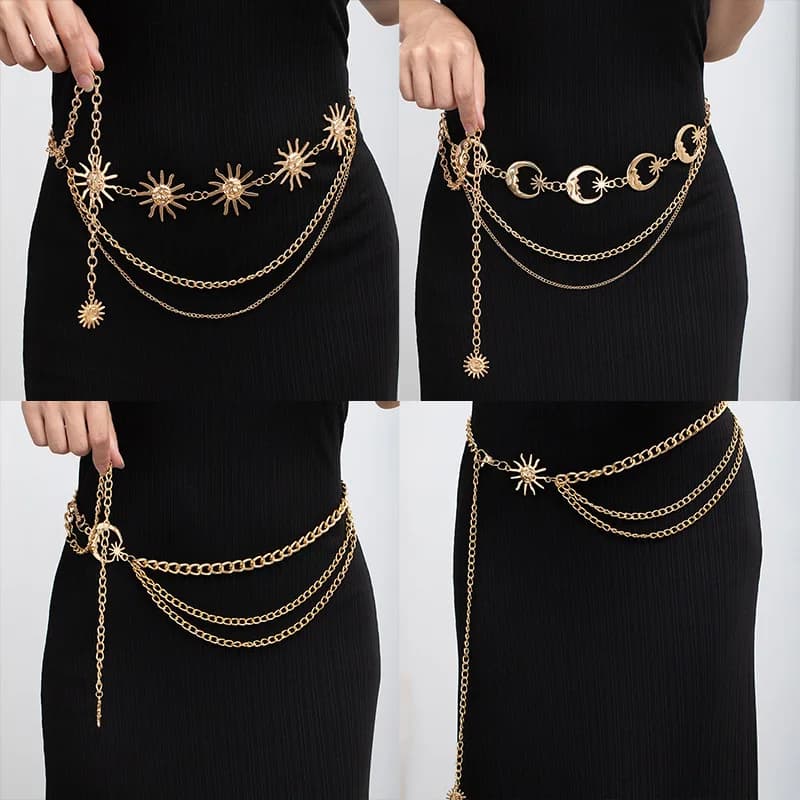 Elegant Metal Sunflower Waist Chain for Women, Adjustable Multi-Layer Luxury Chain Belt, Dress Waist Accessory