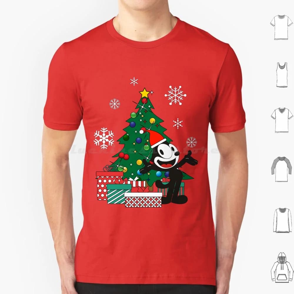 Around The Christmas Tree T Shirt 6xl Cotton Cool Tee Felix Black White Cat Inky Winky Classic Retro Cartoon Comic 20s Ugly