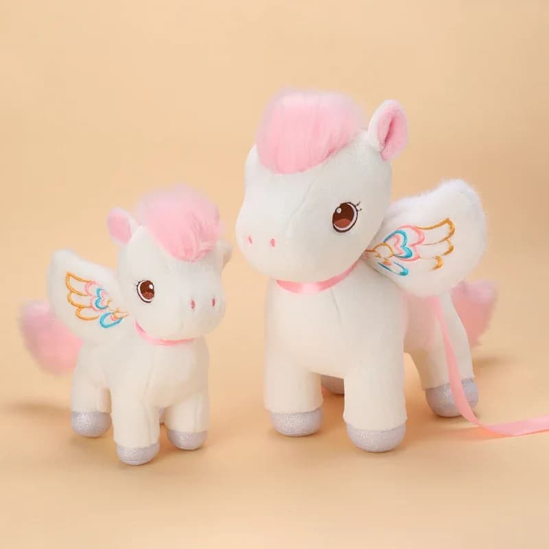 Simpatici giocattoli di peluche Pegasus bianco rosa Cavallo morbido con bambole ad ala Unicorno che dorme Cuscino abbracciabile Decorazioni per la casa Regali di compleanno per bambini