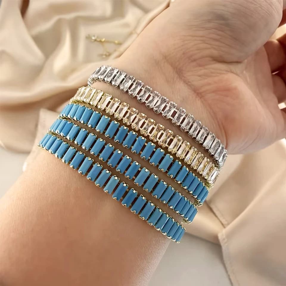 ZAKOL Bracciale Tennis di Lusso Rettangolare con Micro-incastonature di Zirconi e Turchese per Donna, Gioielli alla Moda, Regalo