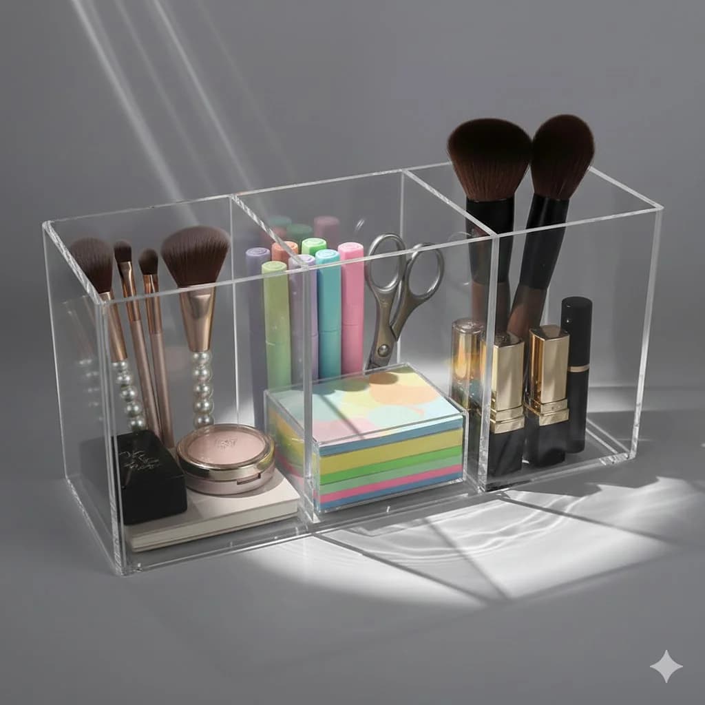 3 Grids Clear Acrylic Makeup Organizer Crystal Makeup Brush Holder Lipstick Storage Box Desktop Stationery Pen Display Case