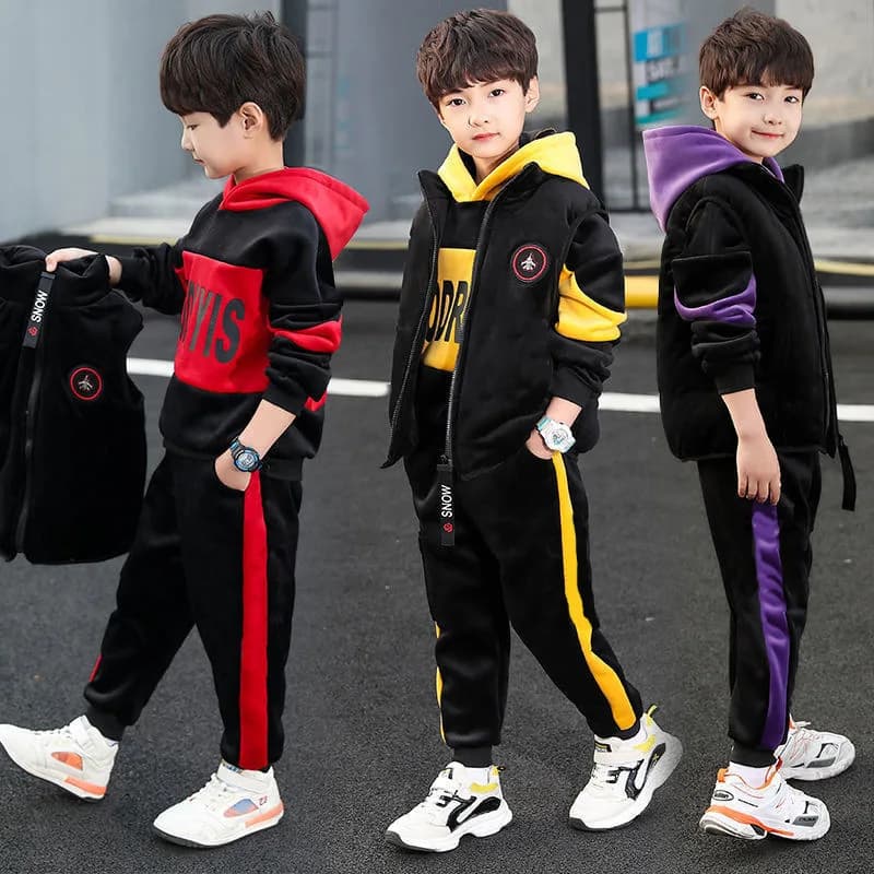 Winter Boys Warm Fleece foderato Zip gilet + felpa + Sweatpant set School Kids 3PCS tuta bambini allenamento Outfit 5-14Yrs