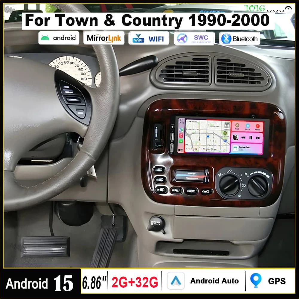 Autoradio Android 15 2G+32G con Navigazione per Town&Country 1990-2000, Carplay Wireless, Android Auto, GPS, Schermo 6.86 Pollici + AHD