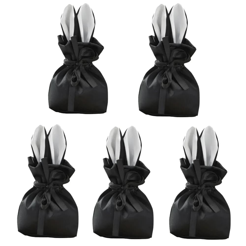5 pezzi/set sacchetti regalo Kawaii con coniglietto pasquale, resistenti, con stampa a cuore, con orecchie di coniglio, sacchetti con coulisse, sacchetti regalo riutilizzabili
