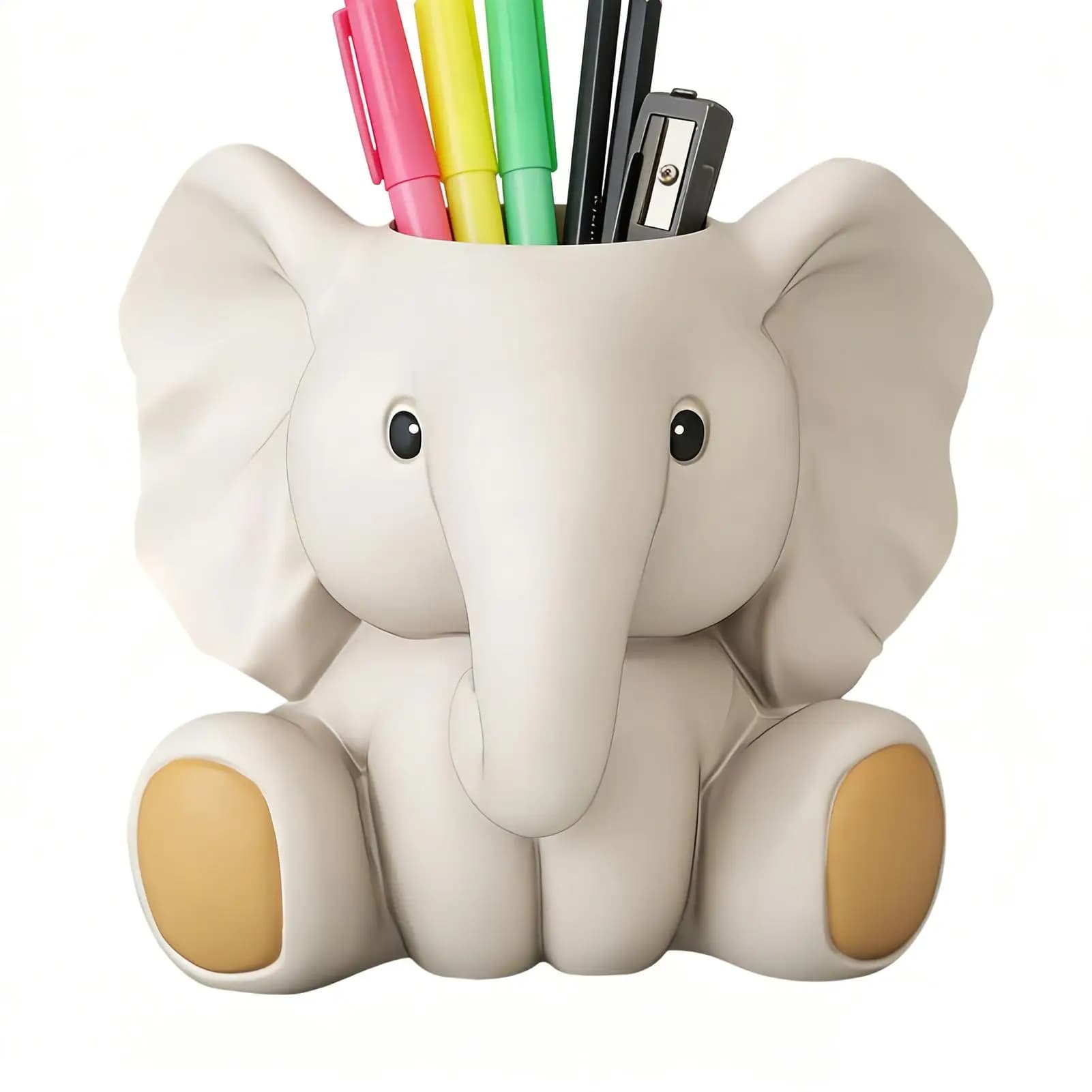 Portapenne a Forma di Elefante in Resina, Organizzatore per Penne Carino, Portamatite, Decorazione da Scrivania, Ornamento per Pennelli da Trucco