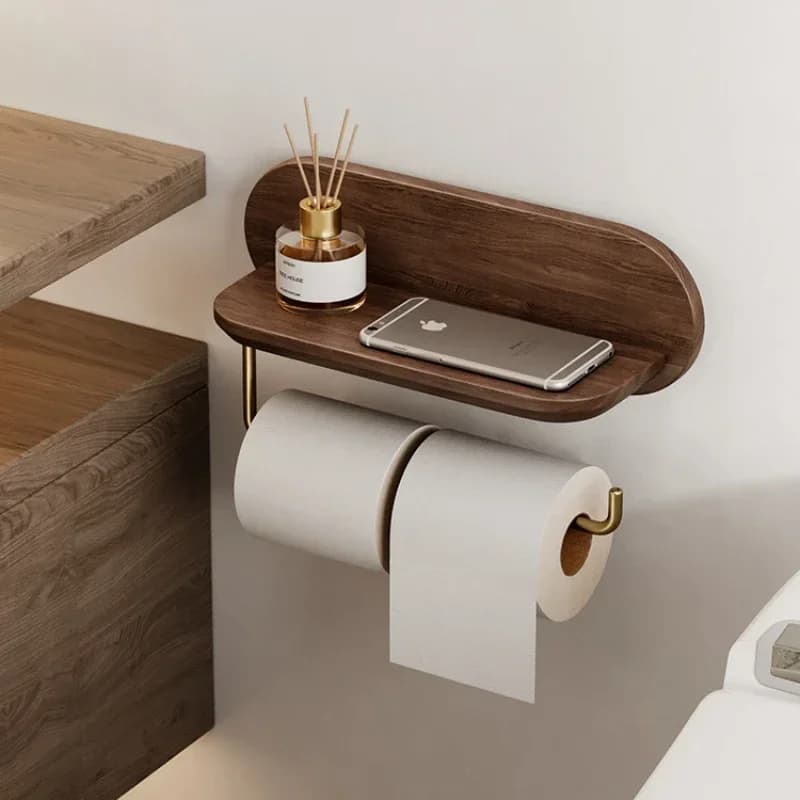 Porta carta igienica in noce Scatola per fazzoletti senza trapano Porta asciugamani per la casa Organizzatore di tovaglioli da bagno Elegante tessuto