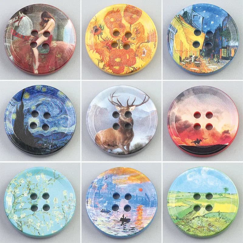4 Holes Round Art Oil Painting Buttons Clothes Shirt Suit Knit Coat Denim Resin Buttons Sewing Fashion Decoration Accessories