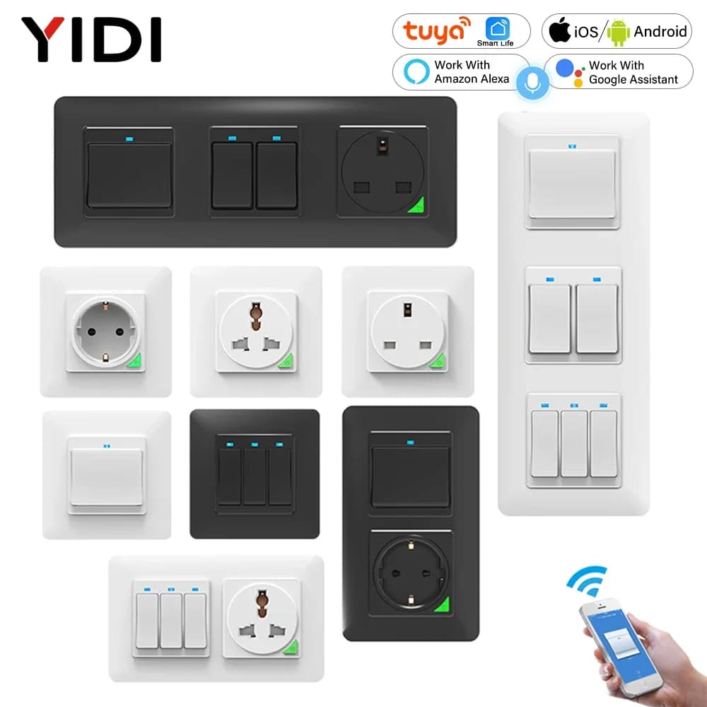 Presa interruttore luce da parete intelligente Tuya WiFi personalizzata, interruttore a pulsante di controllo Wireless APP presa a muro EU UK Alexa Google Home