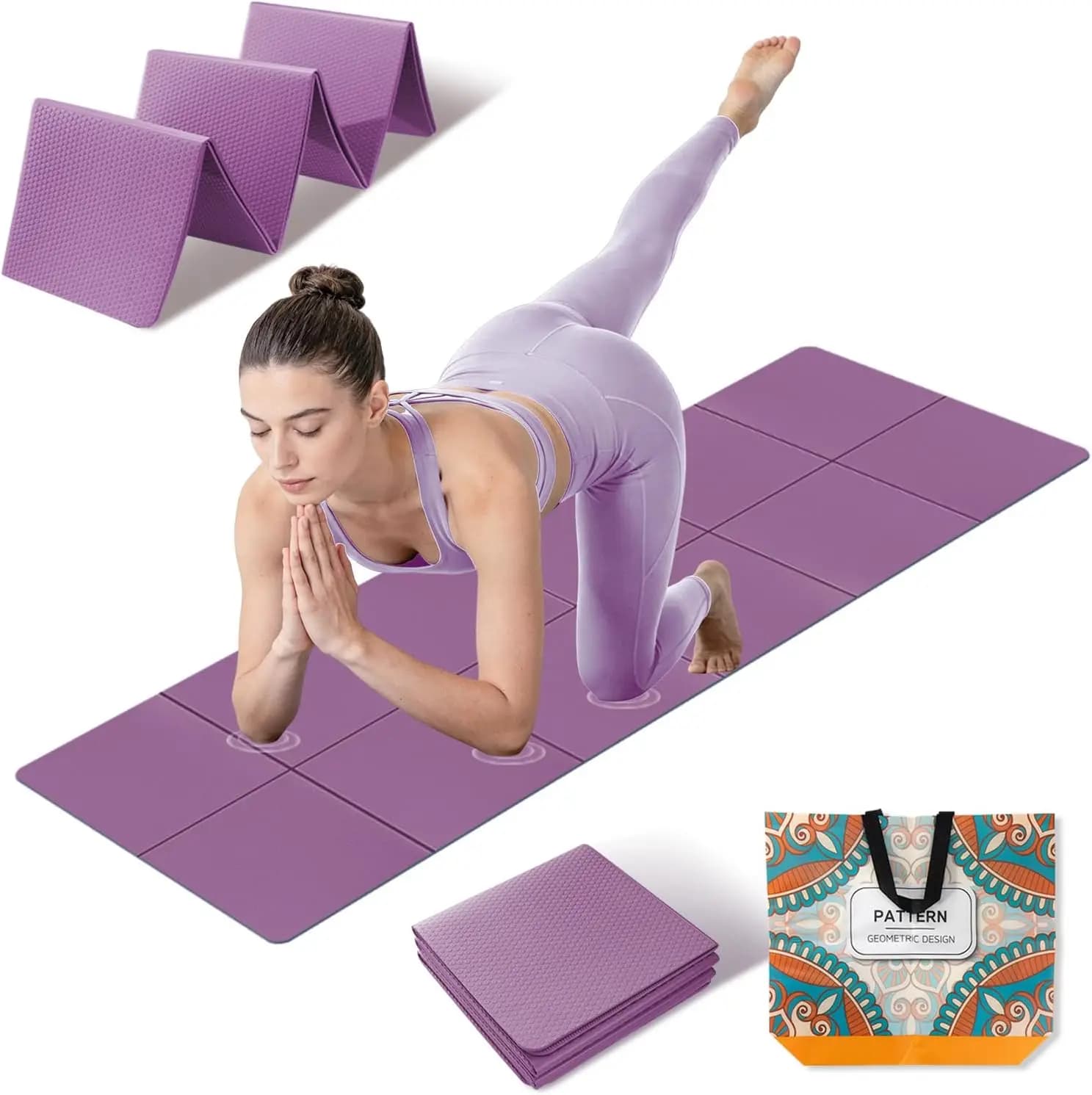 Tappetino Yoga Pieghevole Spesso Antiscivolo - Tappetino Fitness da Viaggio Compatto con Borsa per il Trasporto per Yoga, Pilates, Allenamento
