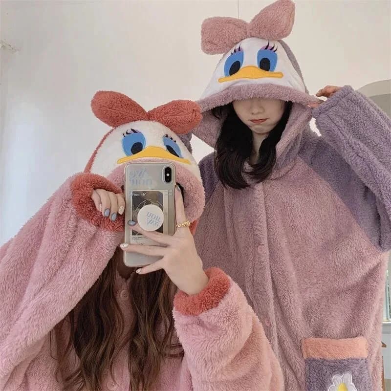 wiwiwi 123Cartoon Vestaglie Animale Paperino Donne Accappatoio con cappuccio Costumi Cosplay Inverno Casa Indossare Lady Camicia da notte Pigiama