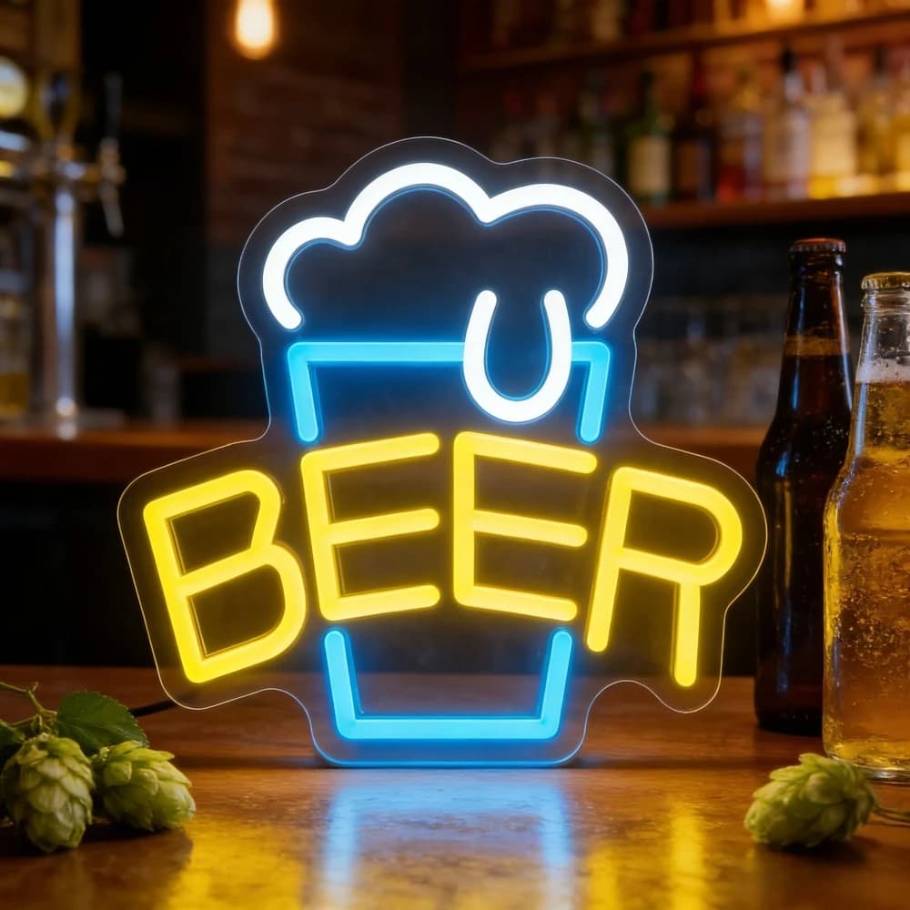 Insegna al Neon a LED a Forma di Boccale da Birra con Effetto Schiuma, Luce al Neon per Bar, Birrerie, Pub, Man Cave, Sala Giochi, Feste Oktoberfest, Decorazione Murale Dimmerabile