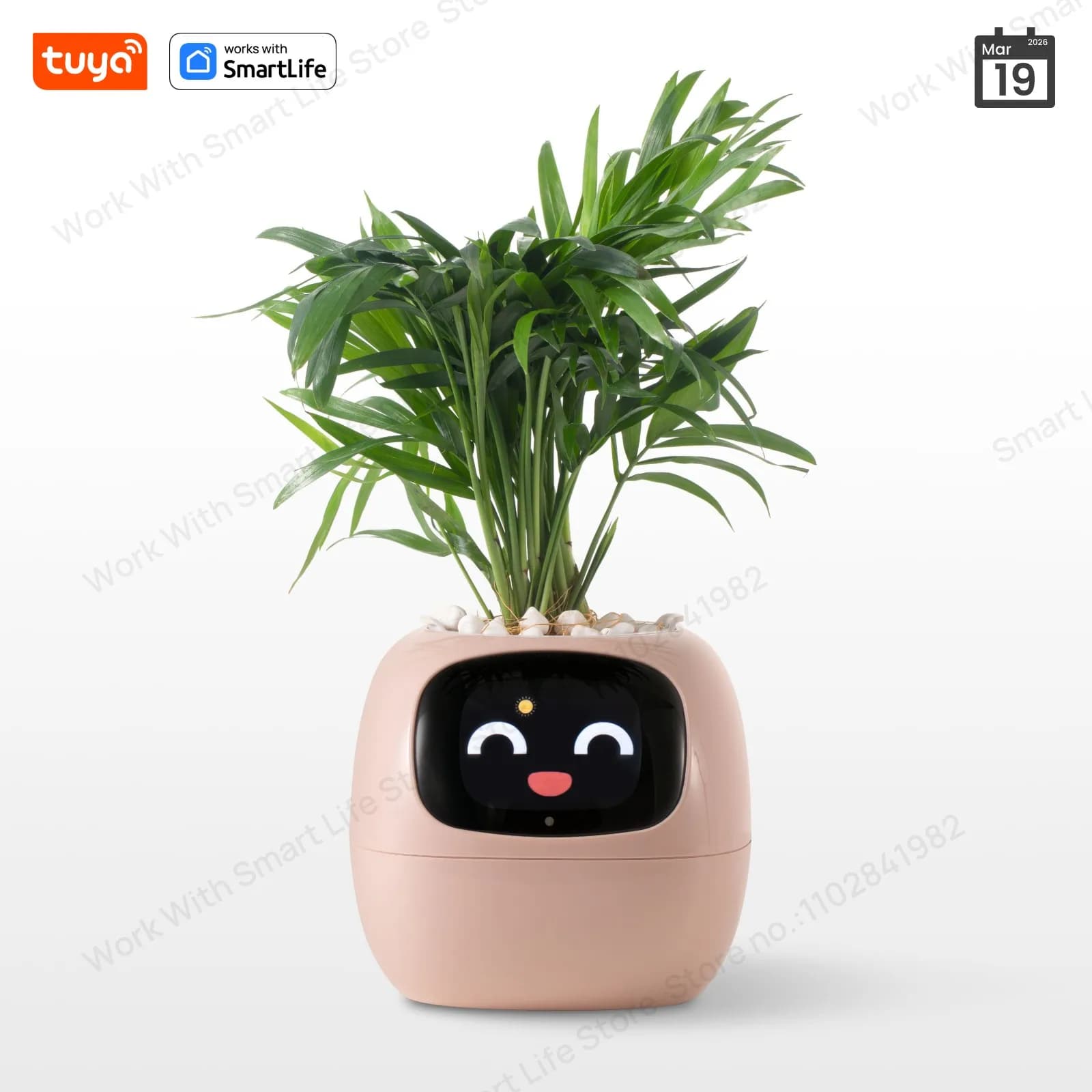 Pink Tuya Ivy Smart Planter, endless fun over 49 rich expressions, 7 smart sensors and AI chips make lifting plants easy and fun