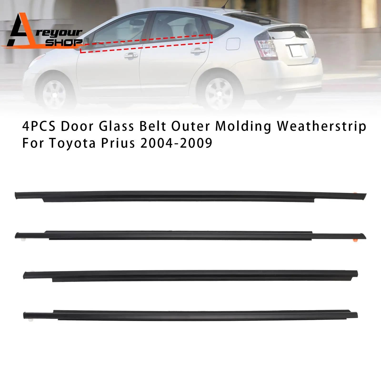 4PCS Porta Cintura In Vetro Modanatura Esterna Guarnizione per Toyota Prius 2004 2005 2006 2007 2008 2009