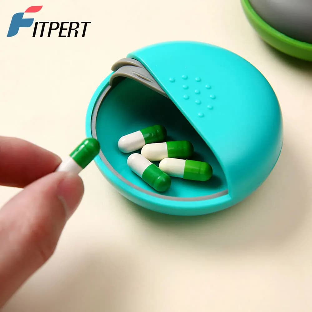 1 piece travel pills Organizer Cute round pill box for bag Compact medicine container for pills, fish oil, vitamins and supplements