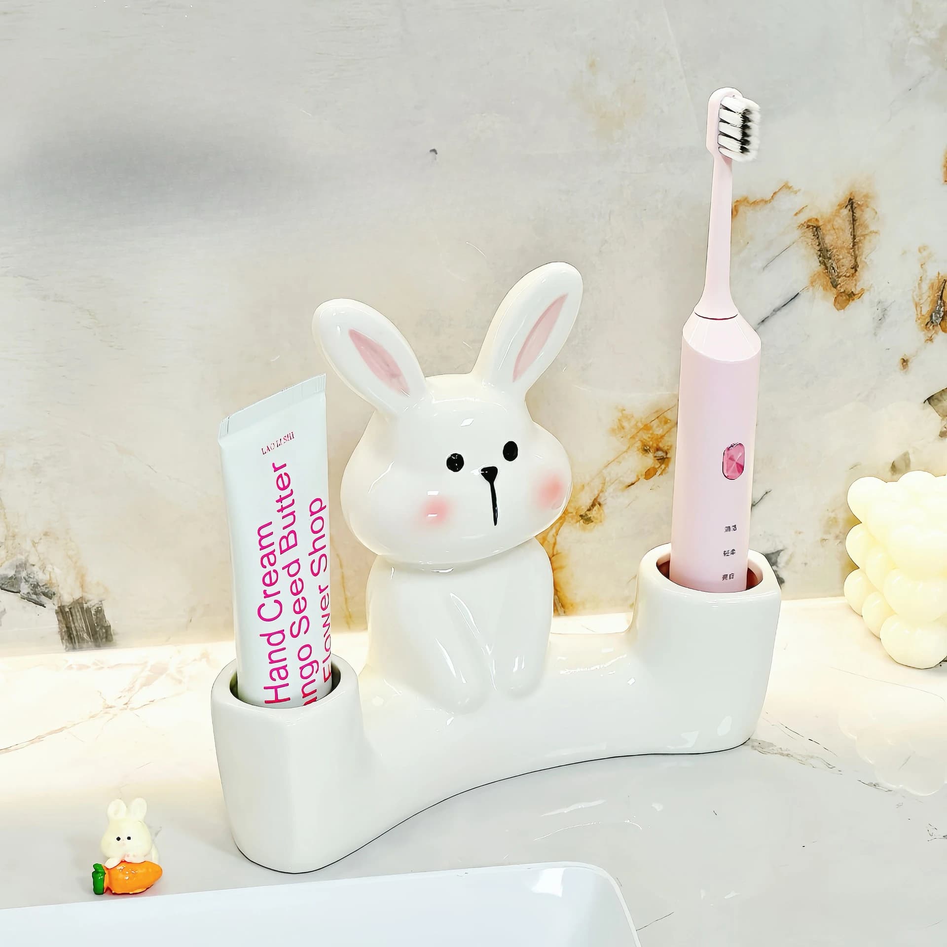 Simpatico porta spazzolino da denti con coniglio, tazza per spazzolino elettrico da bagno, ripiano per collutorio non perforato