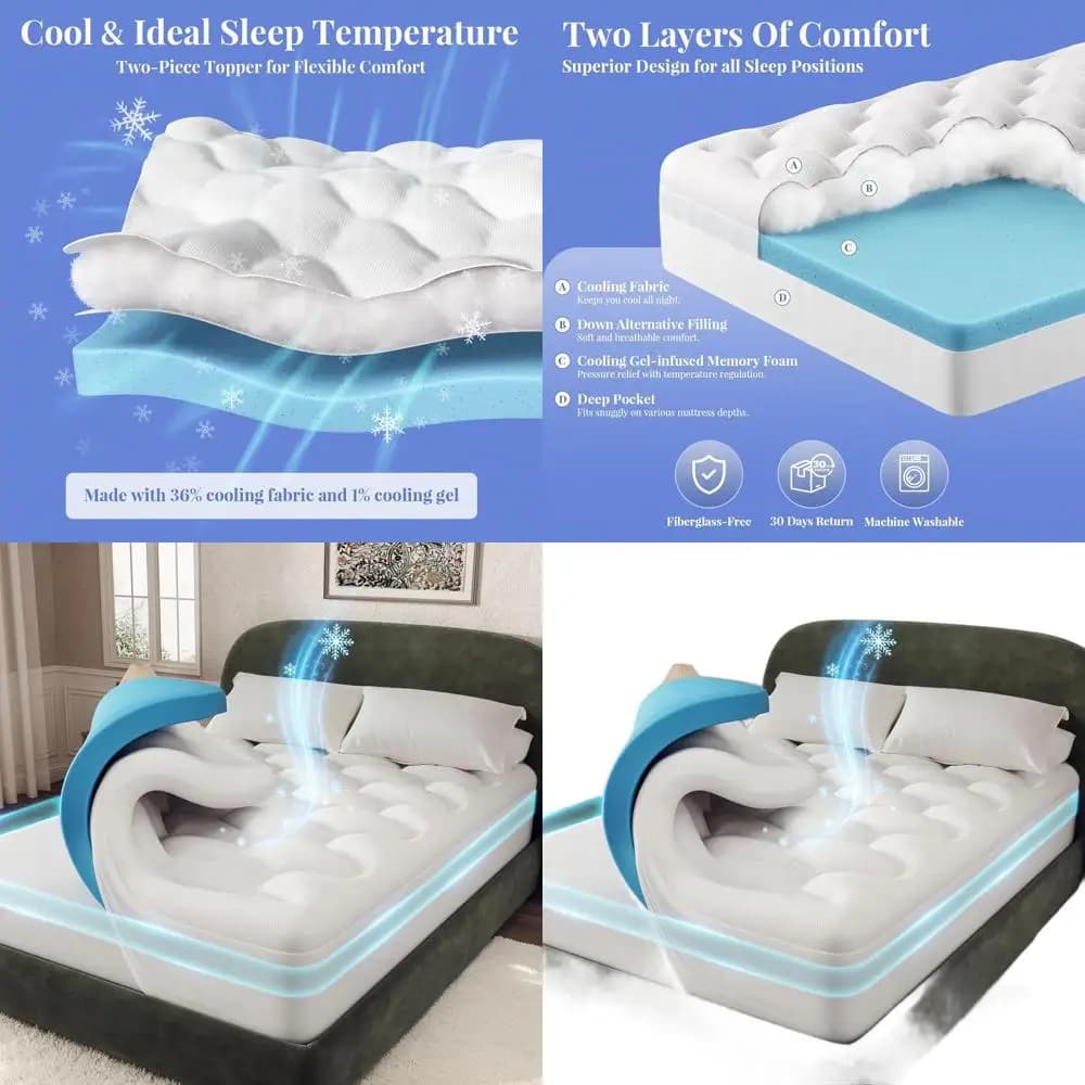 Topper King Size Mattress in Double Side with Memory Foam in Gel and Pillow Top for Improved Comfort and Lumbar Support
