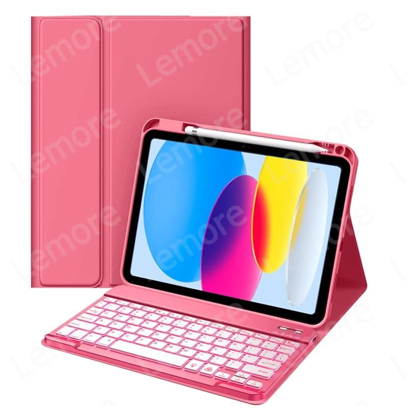 Custodia per iPad 9a Generazione con Porta Penna, Tastiera Wireless Retroilluminata per iPad 7 8 9, Cover con Tastiera 10.2''
