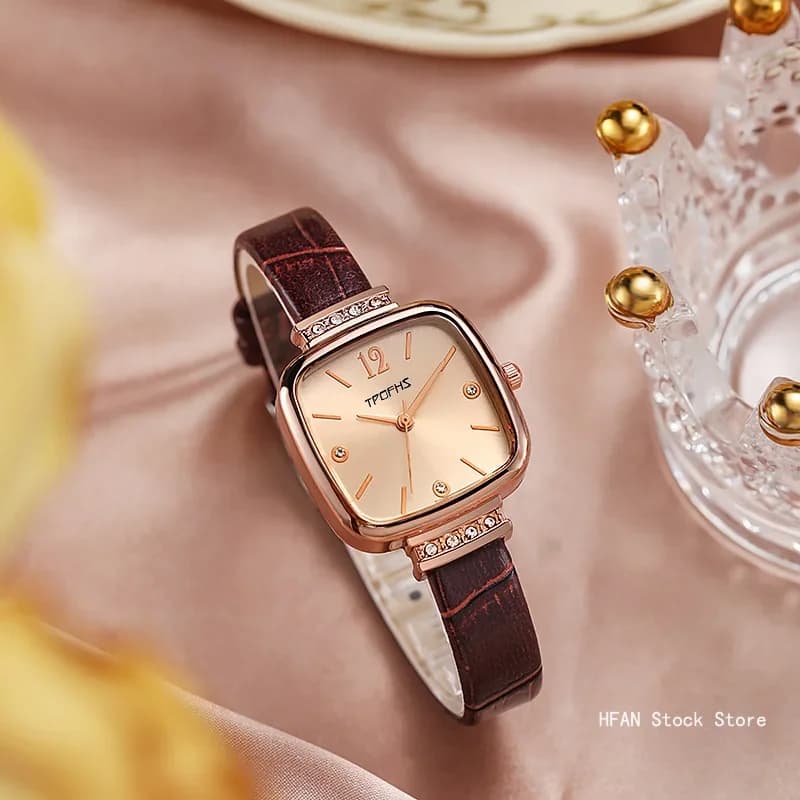 Women's Square Quartz Wrist Watch Fashion Green Leather Ladies Quartz Watch