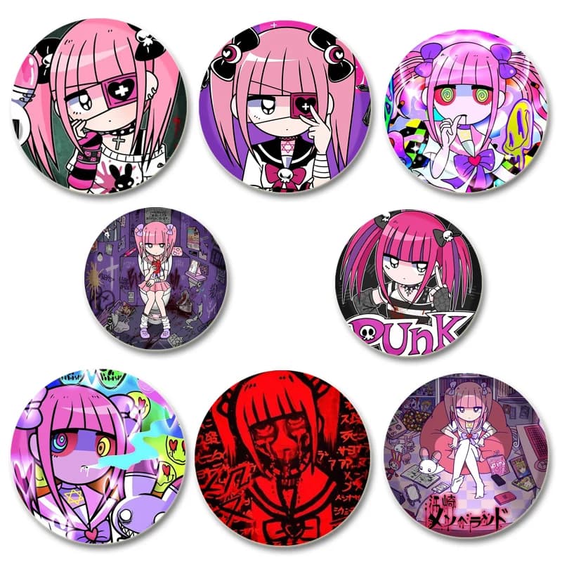Menhera Chan Comic Characters Badge Pink Cartoon Figure Brooch Cosplay Cute Round Enamel Pin for Backpack Clothes Gift Accessory