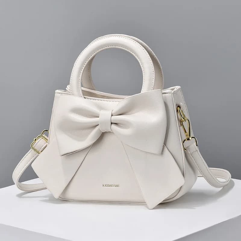 Cute Bow Knot PU Leather Shoulder Tote Bag Sweet Crossbody Bag with Top Handle Versatile Handbag for Dating Party
