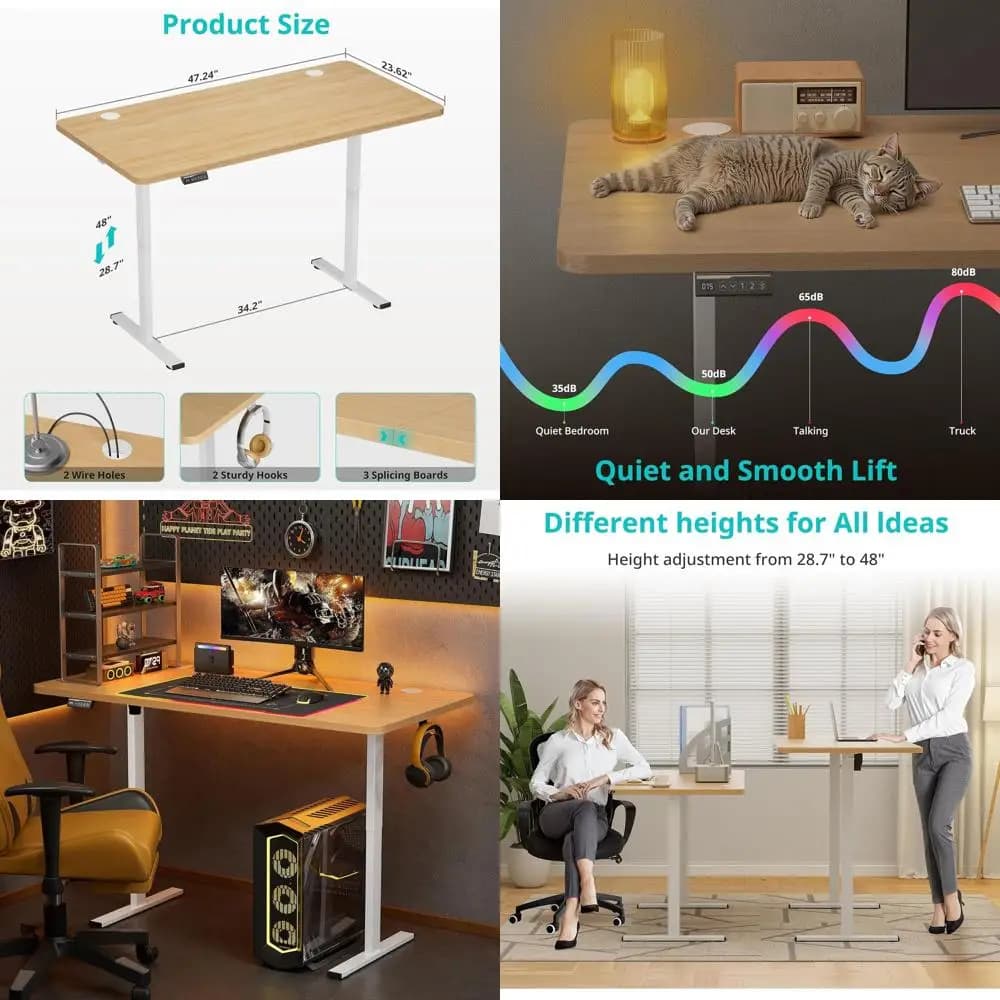 Scrivania sit-stand elettrica regolabile in altezza con gestione dei cavi, 3 preimpostazioni di memoria, finitura naturale