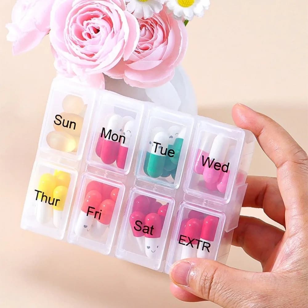 Nuovo Portapillole Portatile Mini da Viaggio con 8 Scomparti, Organizzatore per Vitamine, Medicinali e Oli di Pesce