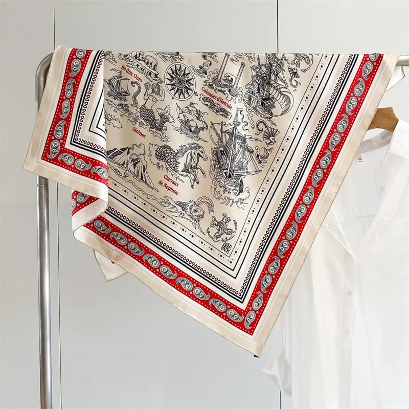 New Coming Twill Jasmine Silk Scarf 90 cm Women's Square Shawls Hand-rolled Edges Stripes Shawl Hair Belt Accessories for Bags 90 cm