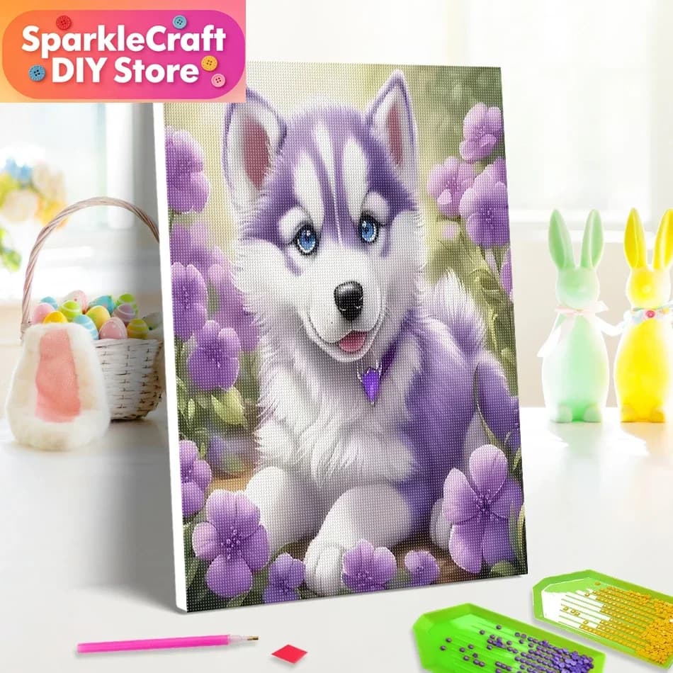 1 pz. Quadro senza cornice 5D Diamond Painting Lupo Carino con Strass, Immagini 5D con Diamanti per Principianti 20x30cm, Cornice Pronta, Diamanti Quadrati/Rotondi Completi