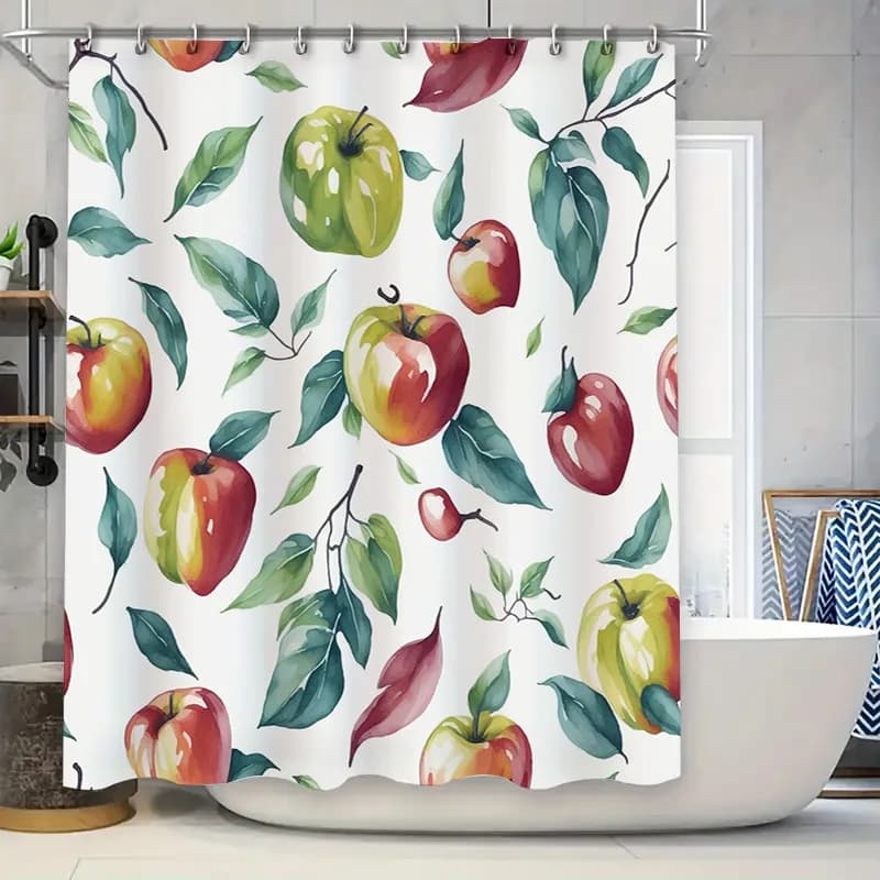 Tenda da doccia con stampa di frutta colorata, modello rustico rosso verde giallo, decorazione per il bagno impermeabile, 72x78 pollici (confezione da 6)