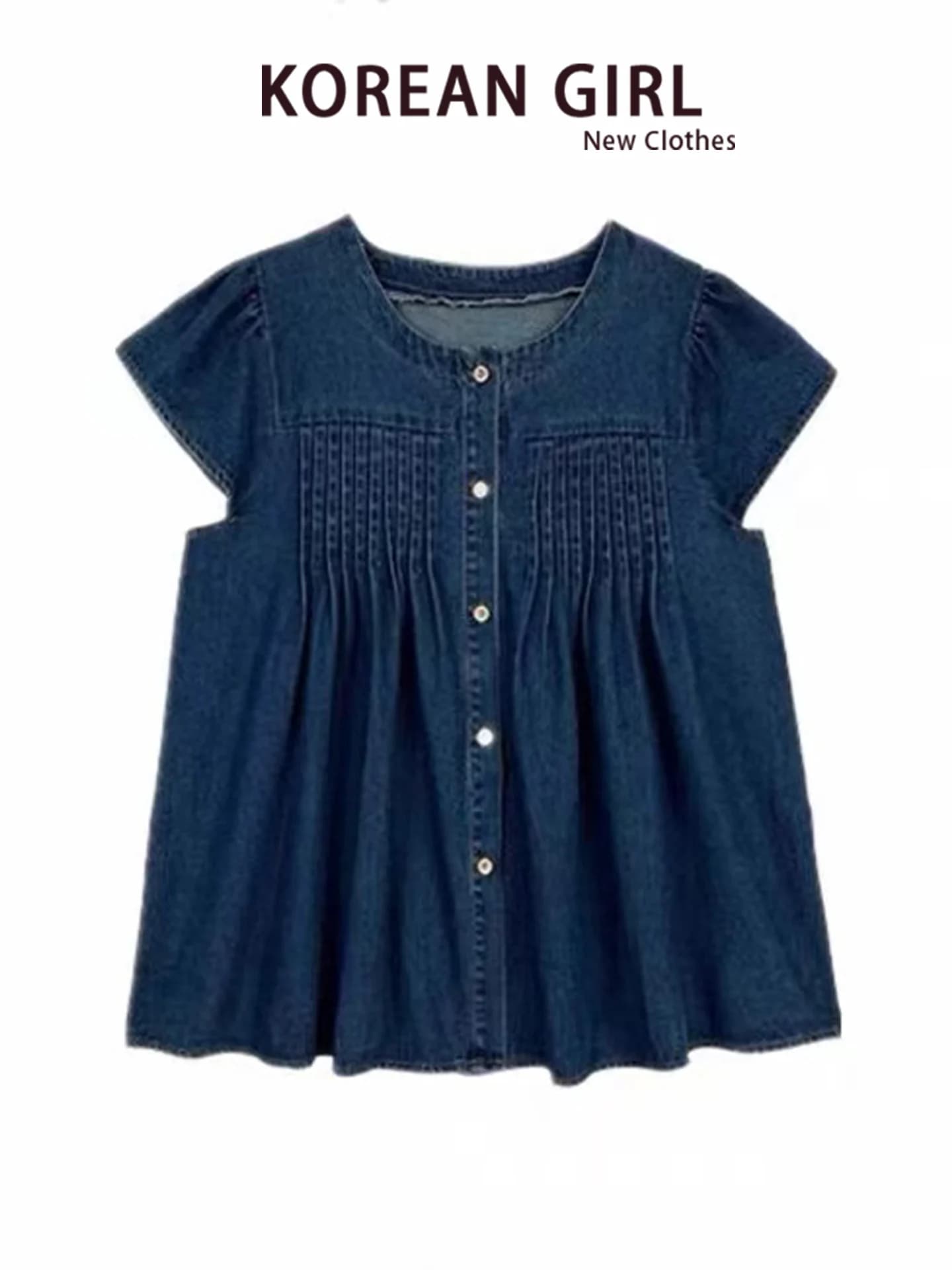 Retro Denim Short Sleeve Shirt Women's Summer 2026 New Design Sensation Blouse Hong Kong Style Top Loose Fit Breathable Skin-...