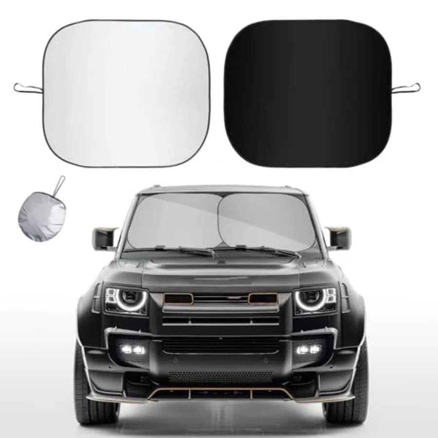 2 Pezzi Parasol per Parabrezza Auto, 36×32.5 Inches, Reinforced Solar Protection, Silver Covered Fabric, Sun Cover for Vehicles