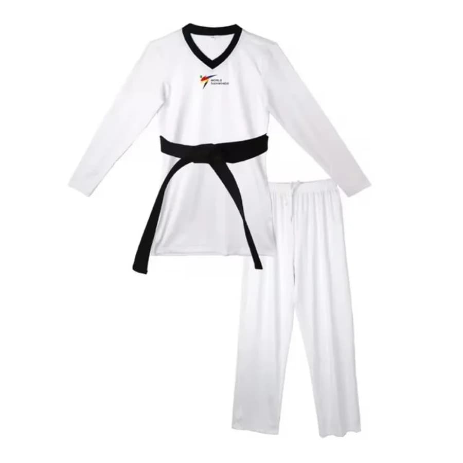 2026 New WTF Taekwondo Uniform for Adult White Black Collar Dobok Stretchable Fabric Quick-dry Customizable Print Name Flag