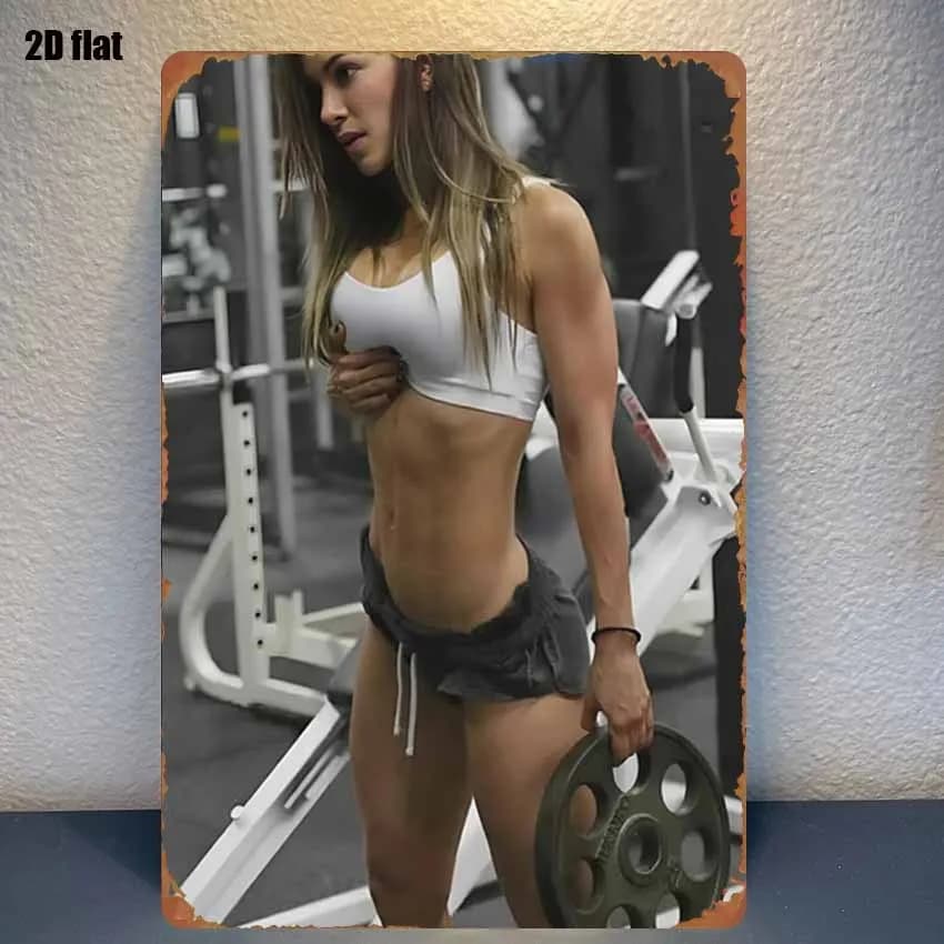 1pc Iron Fitness Woman Wall Art Metal Tin Sign - Rustproof Gym Dumbbell Decor for Garage, Bar & Garden Outdoor