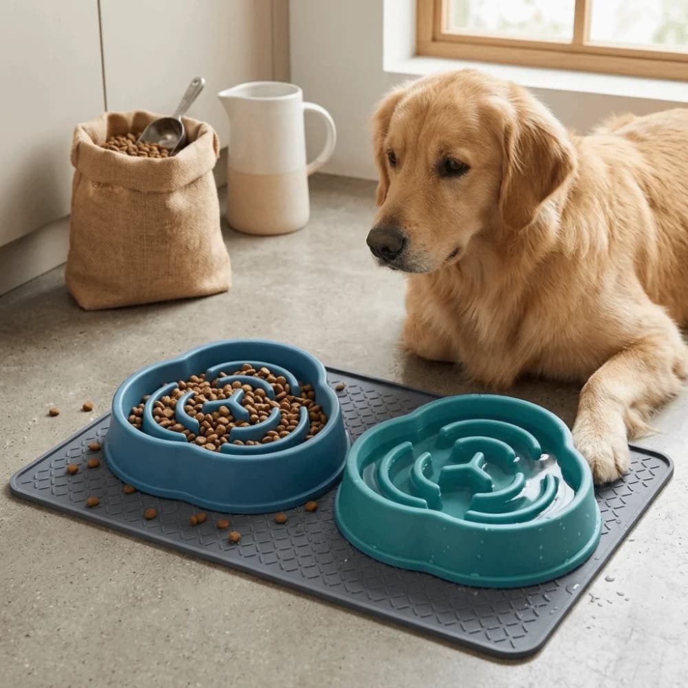 Food Grade PP Slow Feeder Bowl Silicone Non Slip Pad Cute Shape Dog Bowl Small Medium Pets Slow Feed Structure Pet Feeding Bowl
