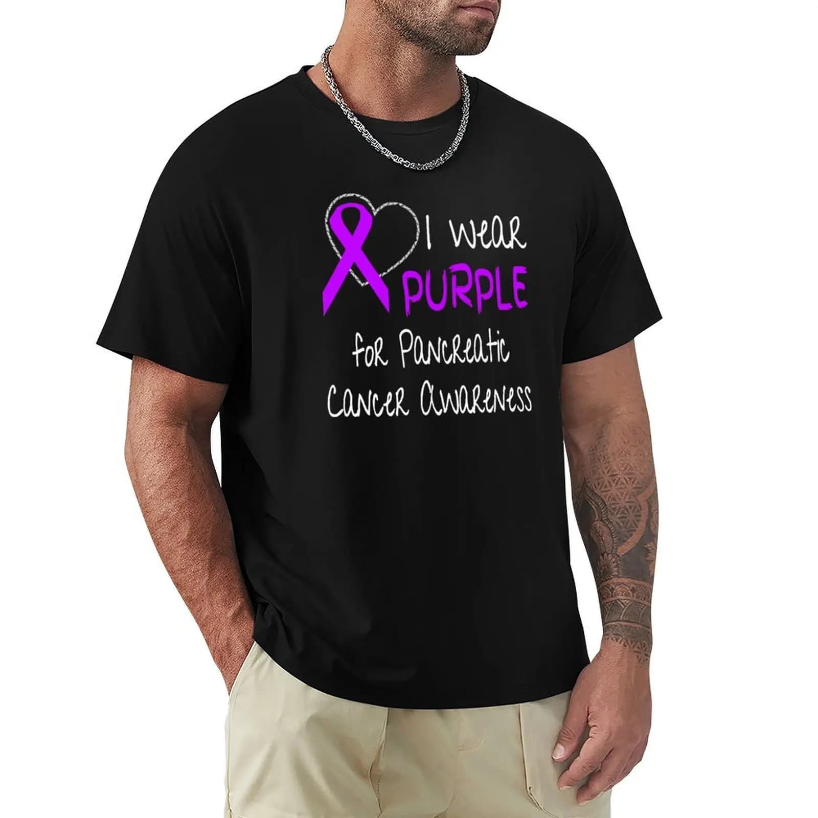 I Wear Purple for Pancreatic Cancer Awareness Ribbon T-Shirt Big and Tall Loose Fit T-Shirt