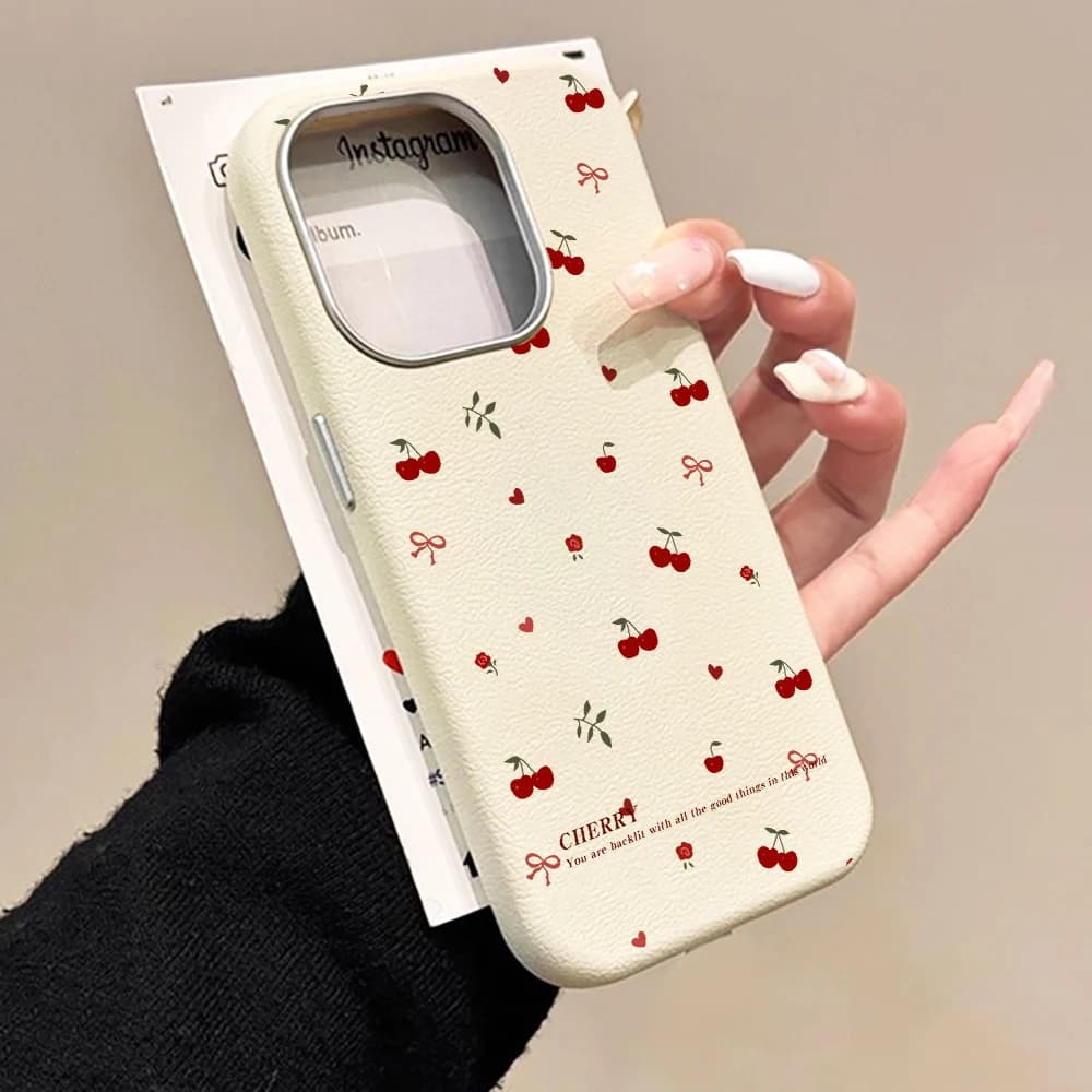Phone Case For Samsung S25 S24 Ultra S23 S22 Plus FE For Galaxy A55 A56 A54 A57 5G Cute INS Cherry Blossoms CHERRY Print Funda
