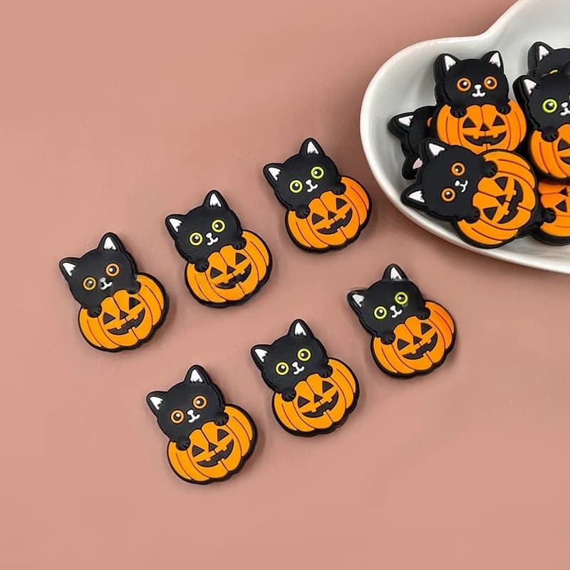 3 pezzi di perline in silicone di Halloween zucca forma di gatto nero messa a fuoco perline per massaggiagengive per ciuccio fai da te clip a catena porta ciuccio dentizione masticare