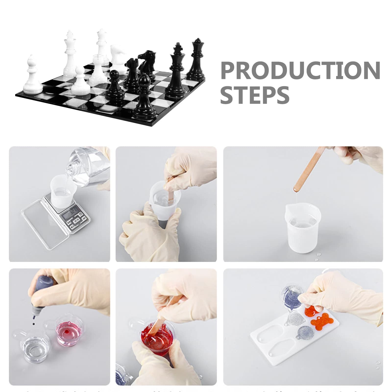 Set di Stampi Flessibili in Silicone per Scacchi, per Creazione di Scacchiere in Resina Epossidica, Ideale per Creazioni Familiari Fai-da-Te