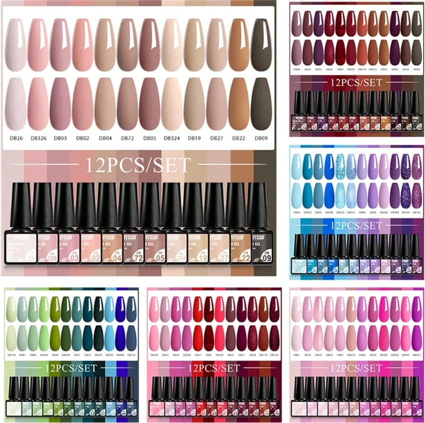 MTSSII 12 pz Gel Smalto Set Nude Rosa Rosso Glitter Semi Permanente Soak Off Gel UV Vernice Kit per Manicure Forniture per Unghie FAI DA TE